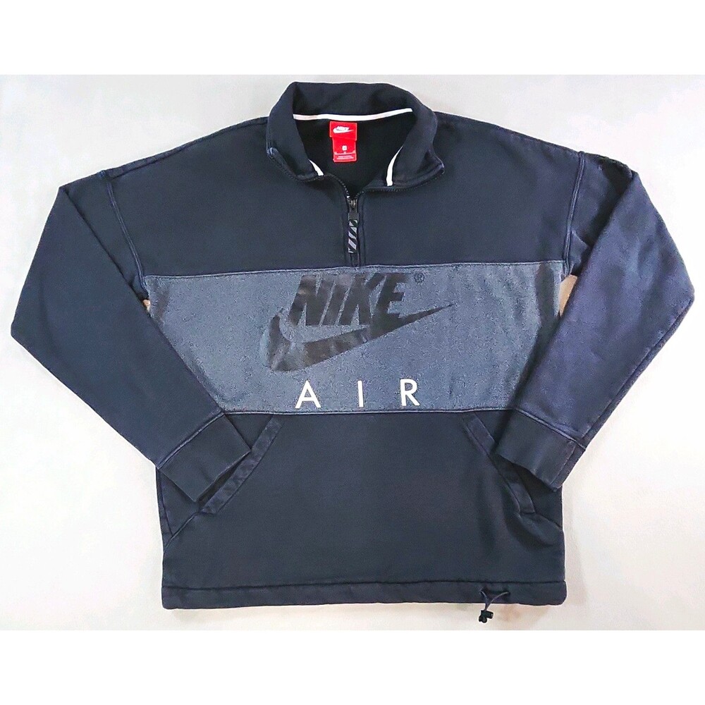 Nike Air Men's 1/4 Zip Fleece Pullover Sweatshirt Logo Black Gray, M
